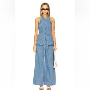 sovere everleigh blue denim halter neck tunic button front top blouse size small